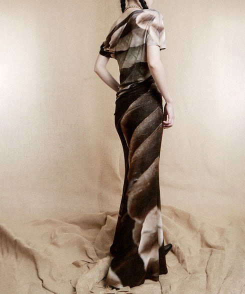 Feather Print Mermaid Dress